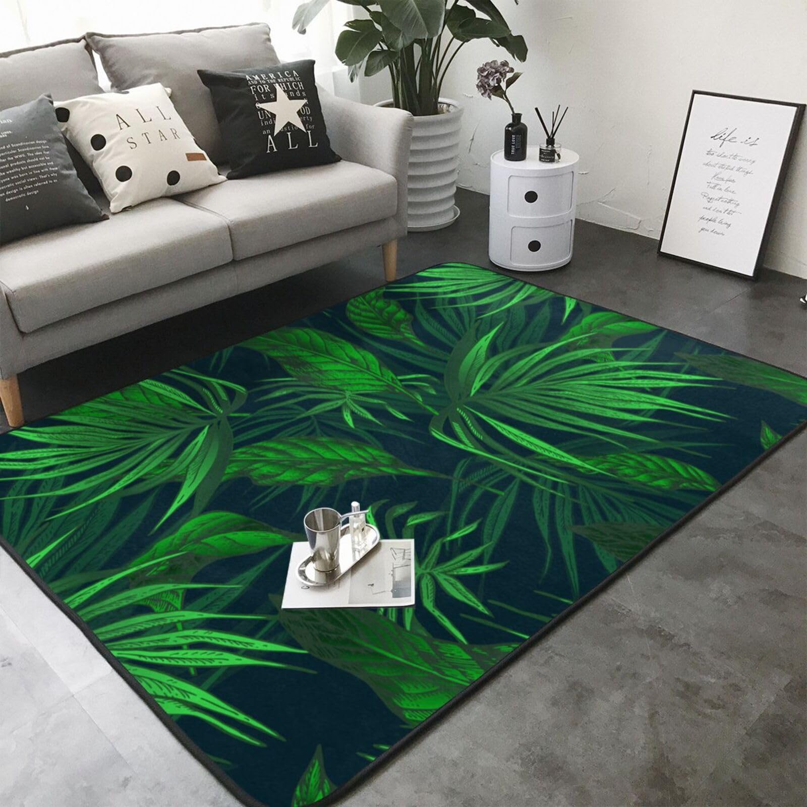 Plante Tropicale Verte imprimée, Tapis de Sol antidérapant pour Salon et Chambre, 208 x 148 cm