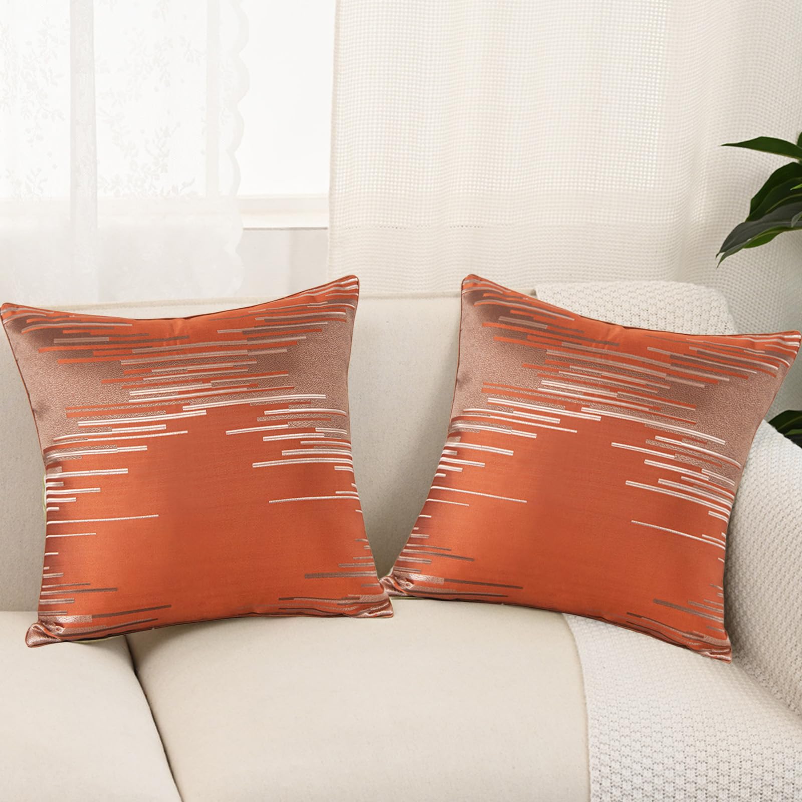 Traziewell Set of 2 Velvet Cushion Covers 45cm x 45cm 18x18 Inches Throw Pillowcases Square Pillow Cases with Invisible Zipper Orange BZT718 — image 1