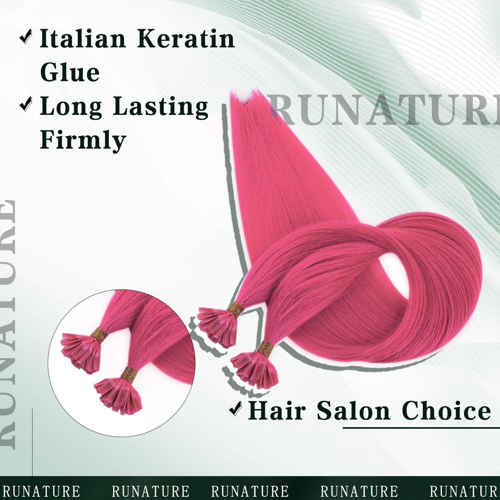 RUNATURE Extension Capelli Veri Cheratina Rosa 35cm 20g 25s Remy Extensions Capelli Veri Lisci #HotPink
