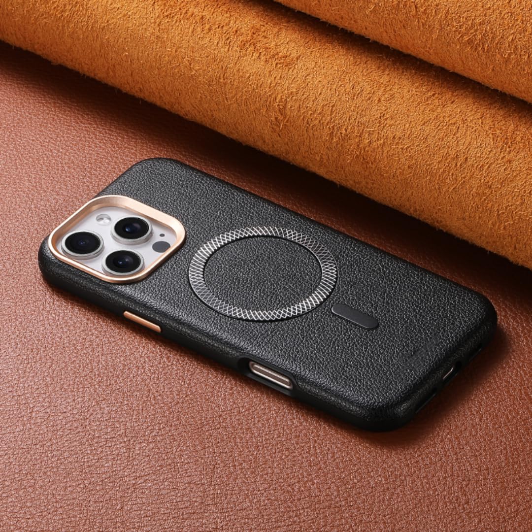 Custodia protettiva magnetica antiurto in pelle tinta unita di lusso per iPhone 16 (per iPhone 16/Nero)