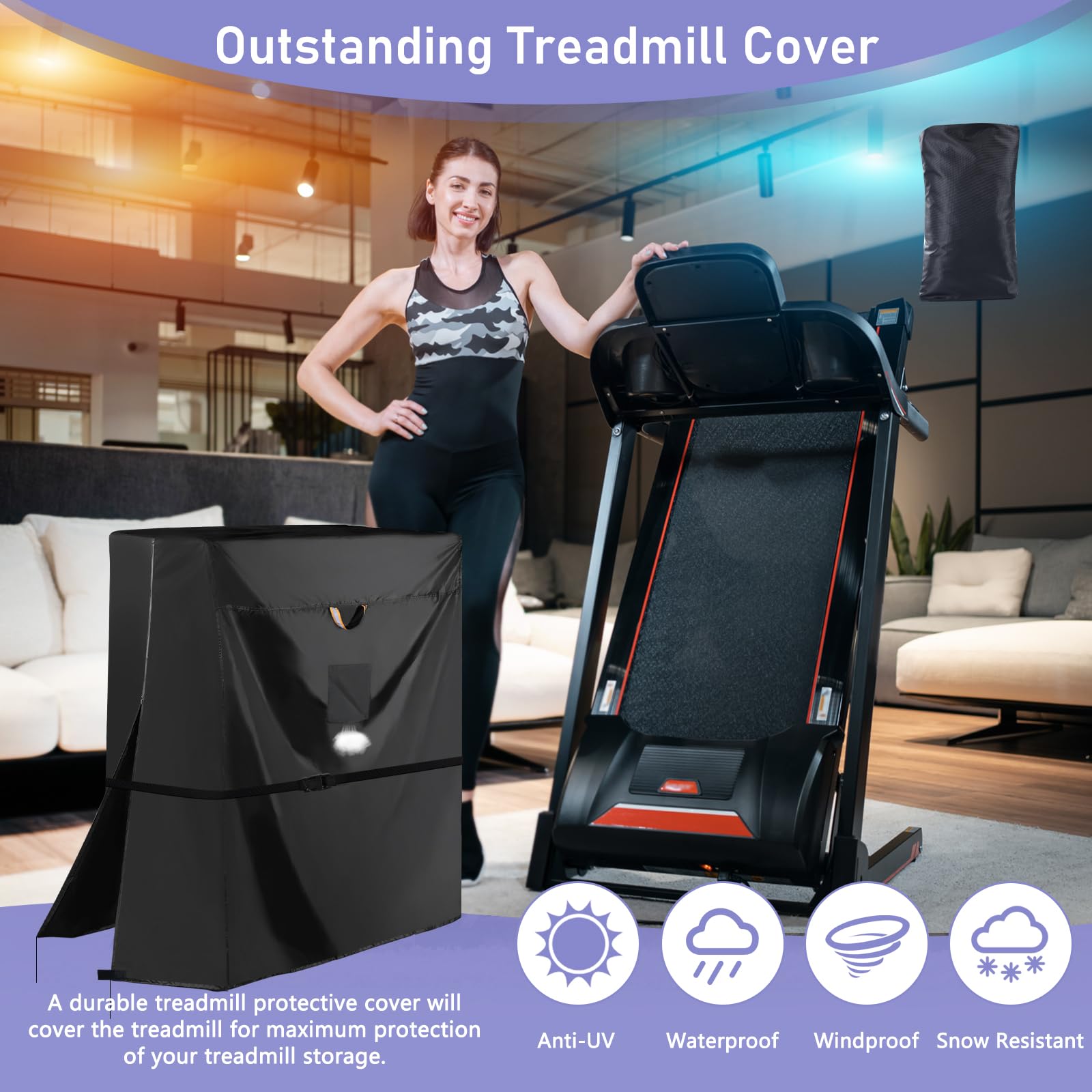 Housse pliable 420D résistante pour tapis de course, imperméable, anti-poussière, taille universelle avec fermeture éclair, ventilation d'air, boucle coupe-vent