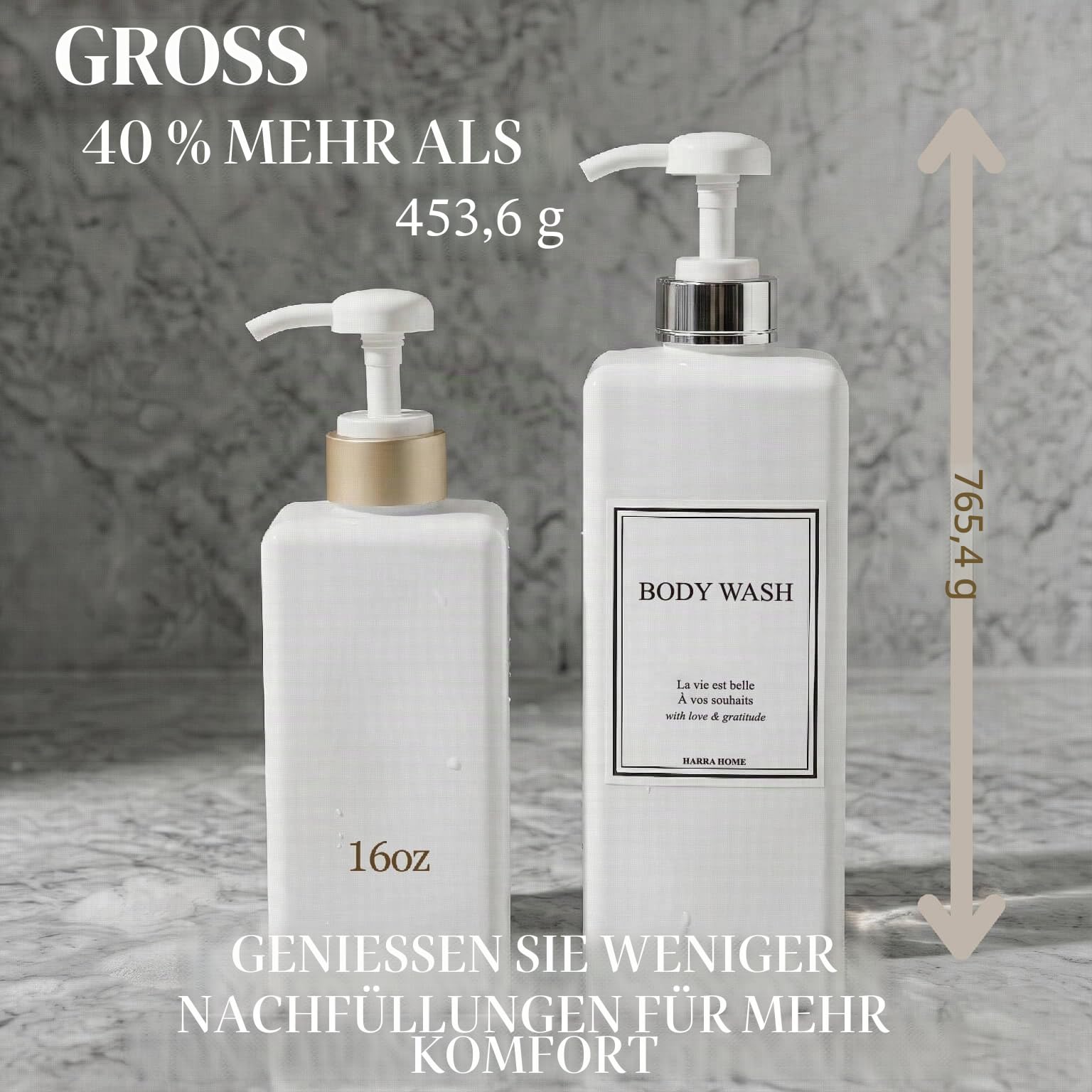 Pumpflaschenset mit modernem Golddesign, nachfüllbar, für Shampoo und Spülung, Leere Dusche, Kunststoffflaschen Pumpe, Badezimmer, Lotion, 3 Stück (weiß & Silber)