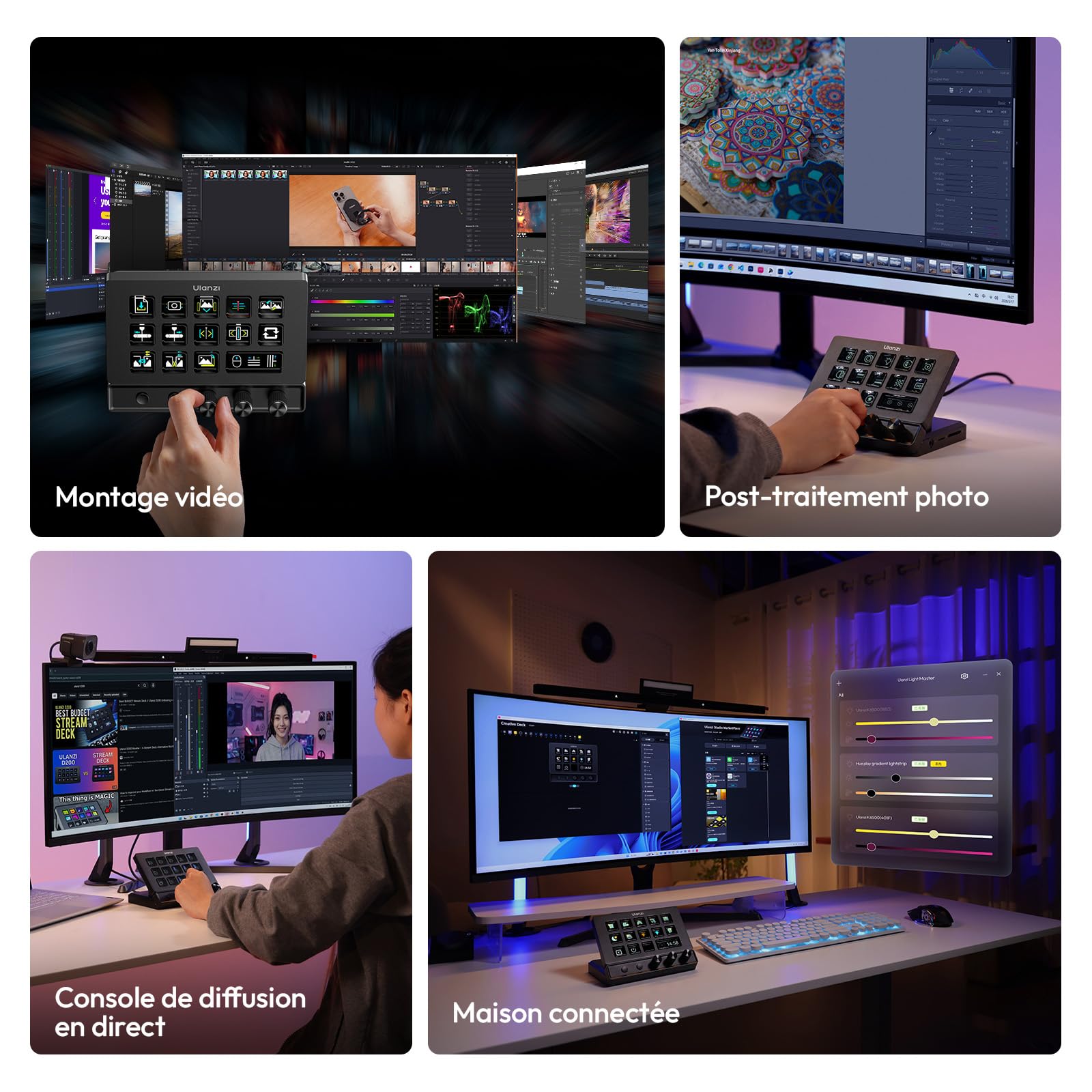 ULANZI D200X Stream Controller avec 14 Touches LCD Personnalisables, Clavier Macro Programmable à 3 Boutons Rotatifs, Deck Contrôleur avec 8-en-1 USB-C Hub 4K HDMI, YouTube, Twitch, Mac/PC