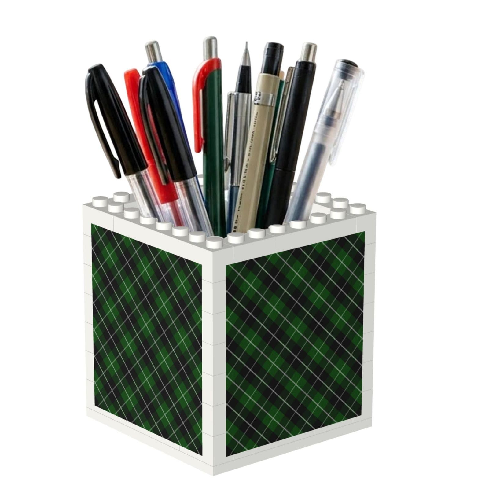 Poadnly Green Tartan Black Plaid, Pen Pot Pencil Holder for Office Home School, Compact Desk Organiser for Office Stationery