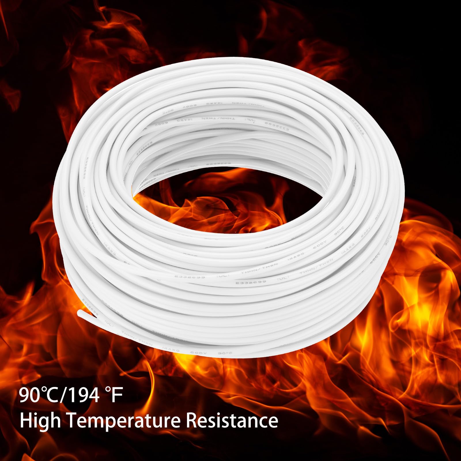 QUARKZMAN Cable Eléctrico Aislado Cobre Trenzado 14 AWG 150 Pies Cable Conexión THHN Cable Para Timbre Cableado Industrial Cableado Para Remolques Para 600 Voltios Listado UL Blanco