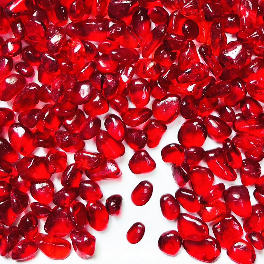 0.88LB Red Fish Tank Gravel Aquarium Glass Stones Sea Glass Pebbles Aquarium Gravel Rocks Fish Tank Rocks, Beads Pebbles Rock Sand Glass Gems Stones for Vase Filler Fish Turtle Tank Decoration