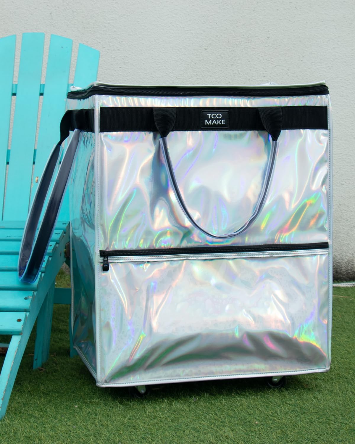 (Large, Phantom White) Reusable Grocery Bag on Wheels, Shopping Bags with Wheels and Handle, Folding Rolling Tote, Zipper Cover, Carries Up to 76 LBS, for Laundry, Picnic - Image 4