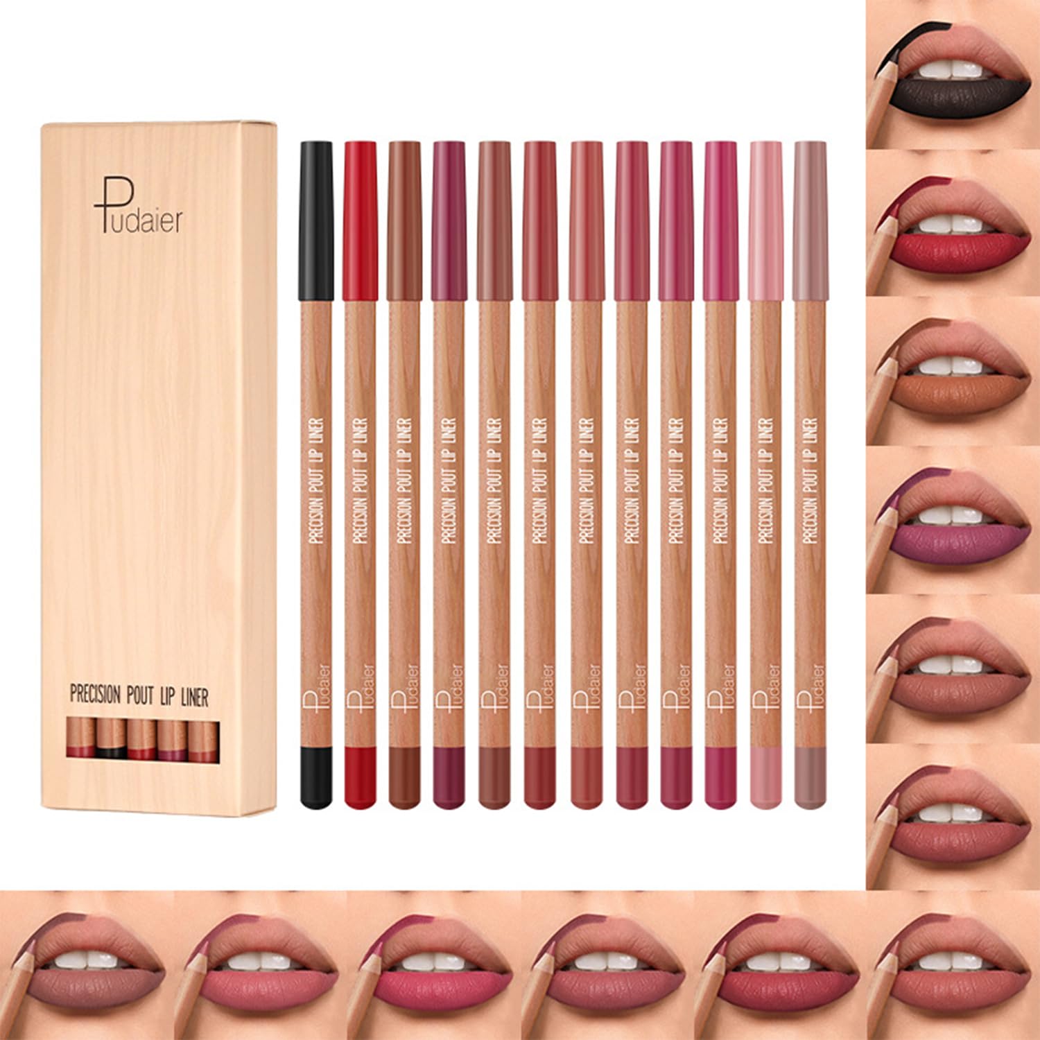12Pcs Matte Lip Liner Pencil Set, Waterproof Lipliner Pencil Lasts 24H +, Smudge-Proof Lip Liner Pen