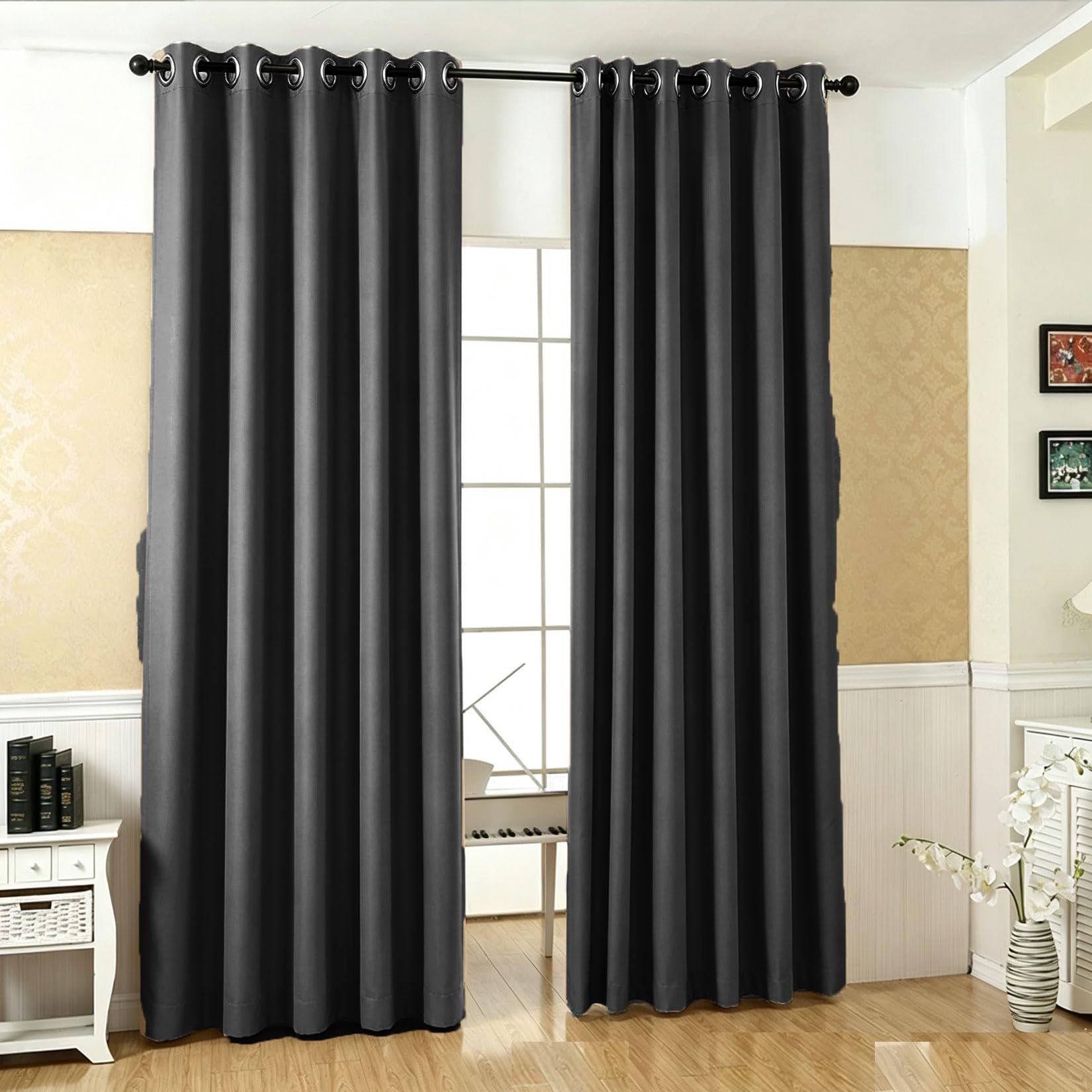 LIUJYUAN Black Out Curtain 285 x 230 cm Privacy Protection, Rod Pocket, with Eyelet Thermal Curtains, Neutral Drapes Thermal Insulated Energy for Balcony, Kithcen Window, Black