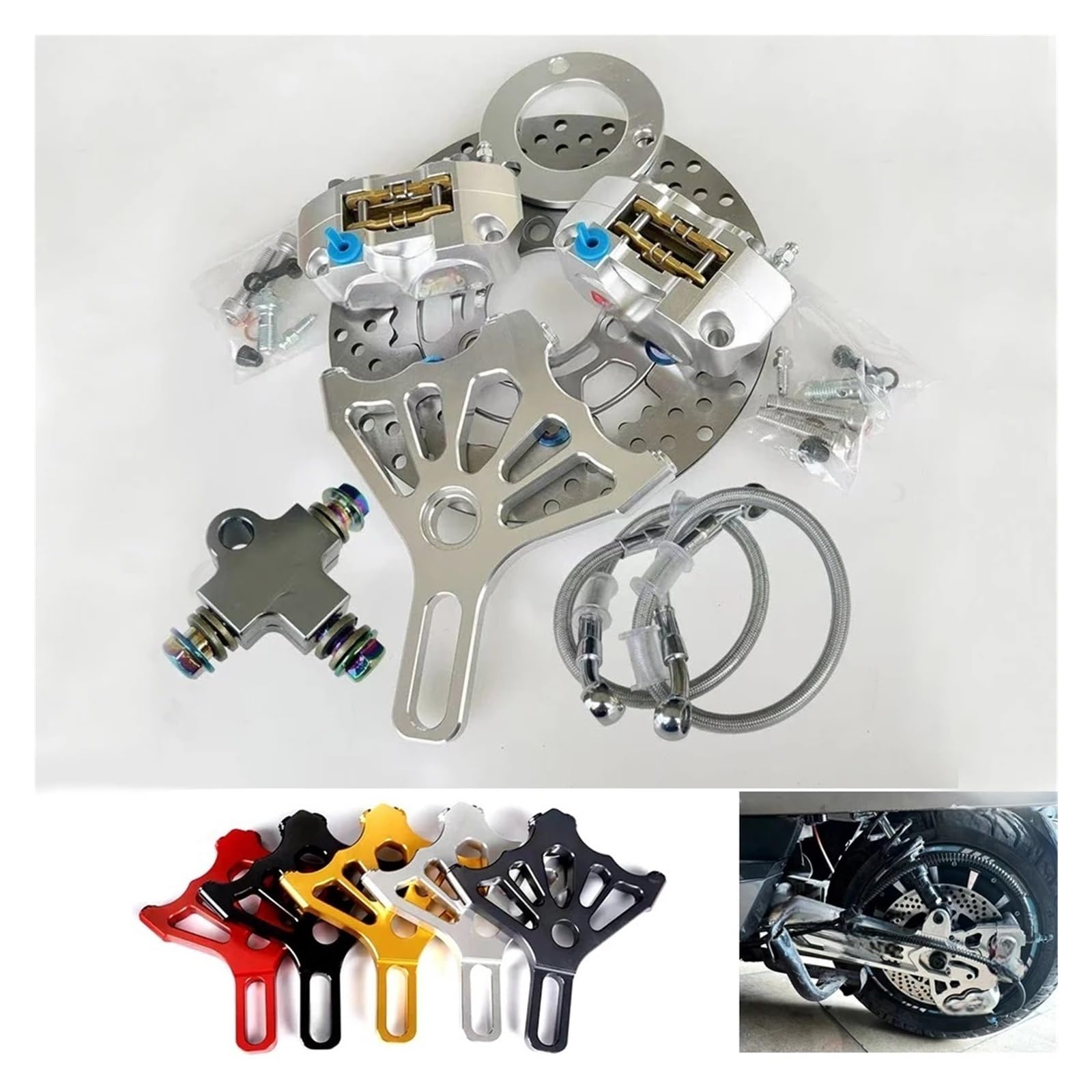 Disco freno flottante Pinza Freno Posteriore Doppia Per Moto Con Staffa Adattatore E Set Di Dischi Da 220 Mm Per Scooter(G)