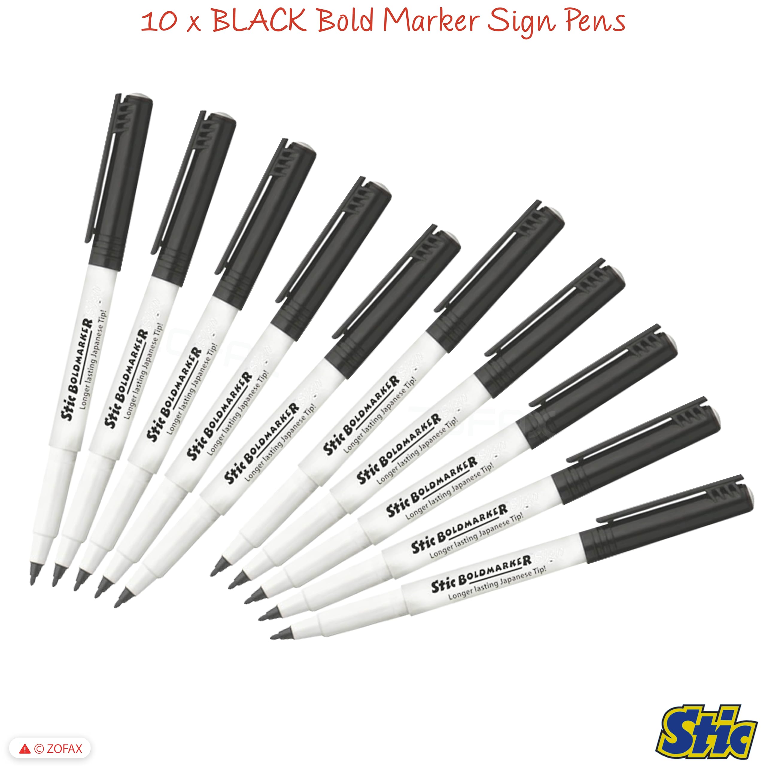 BM25 Sign Fineliner Pens, BLACK, Pack of 10, Medium Fibre Point - Image 2