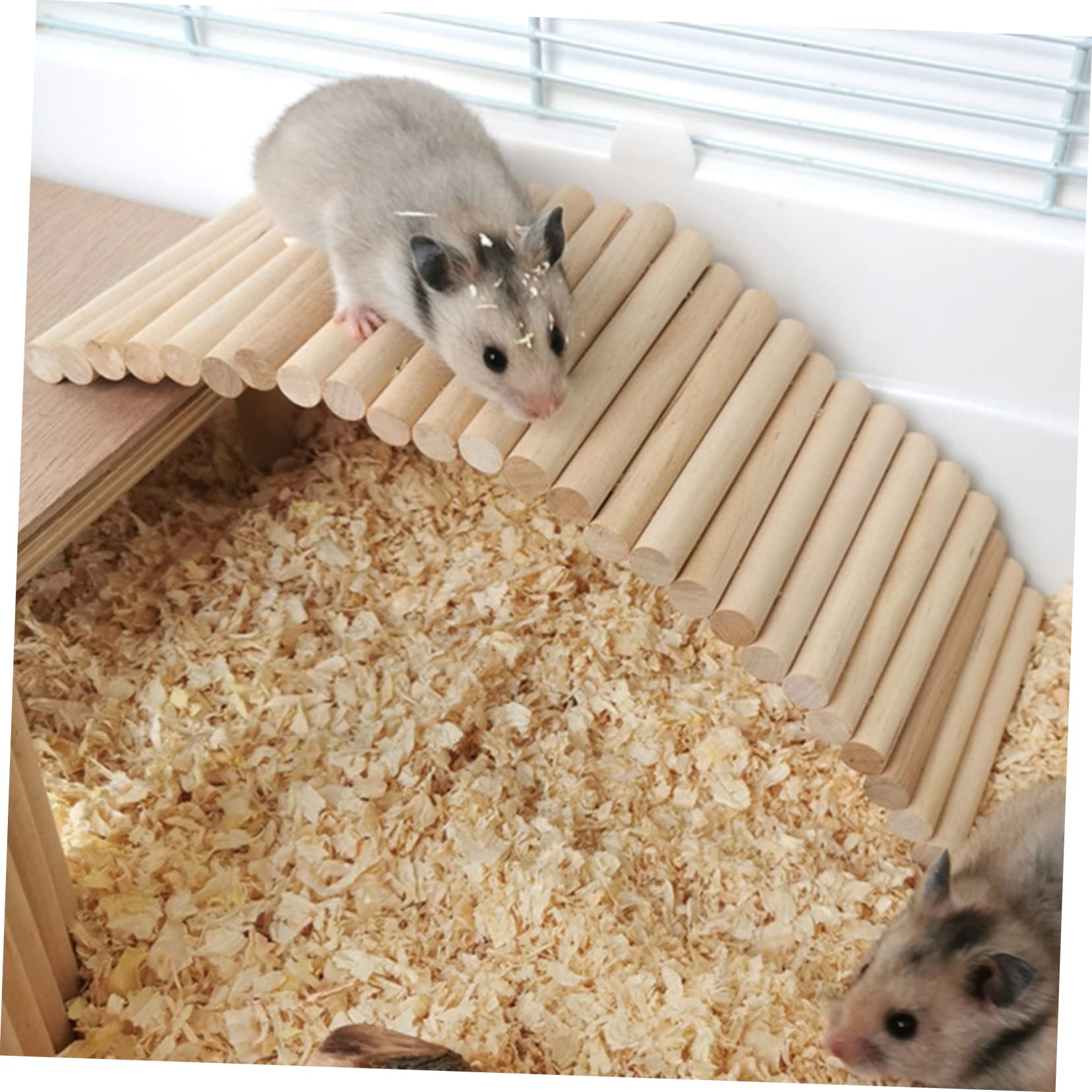 Hohopeti Wooden Hamster Ladder Toy with Fence Indoor Hedgehog Cage Ornament for Hamsters Gerbils and Rats Natural Climbing Bridge and Activity Accessory for Small Pets - Image 4