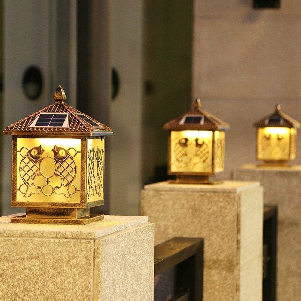Vintage Ip65 Wasserdichte Led Solar Säule Licht Europäische Tradition Aluminium Metall Glas Spalte Lampe Villa Garten Zaun Lampen Retro Innenhof Rasen Beleuchtung Pfosten Laterne,Brown