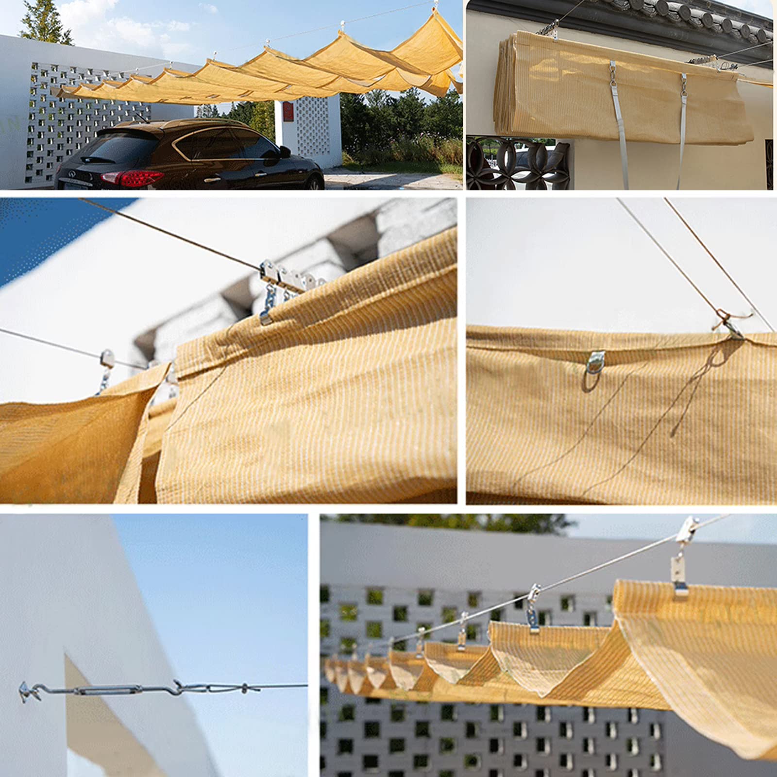Telone in rete traspirante in HDPE per giardino, impermeabile e retrattile, design a onde con blocco UV al 98%, per esterni, patio, feste, baldacchino, telo beige (1,5 x 5 m)