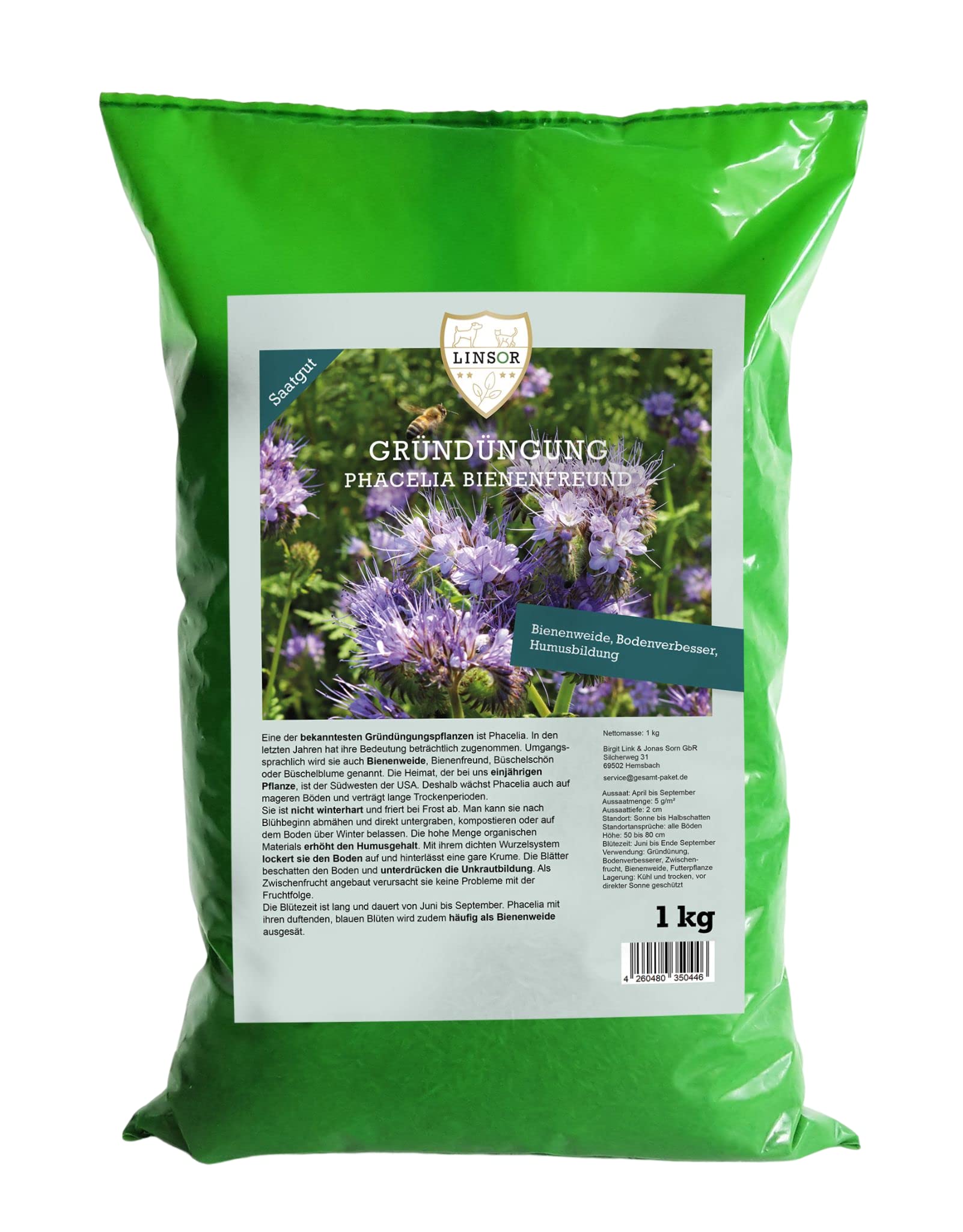Linsor Phacelia Samen, Bienenfreund, Humusbildung, Blühwiese, 1kg für 200m²
