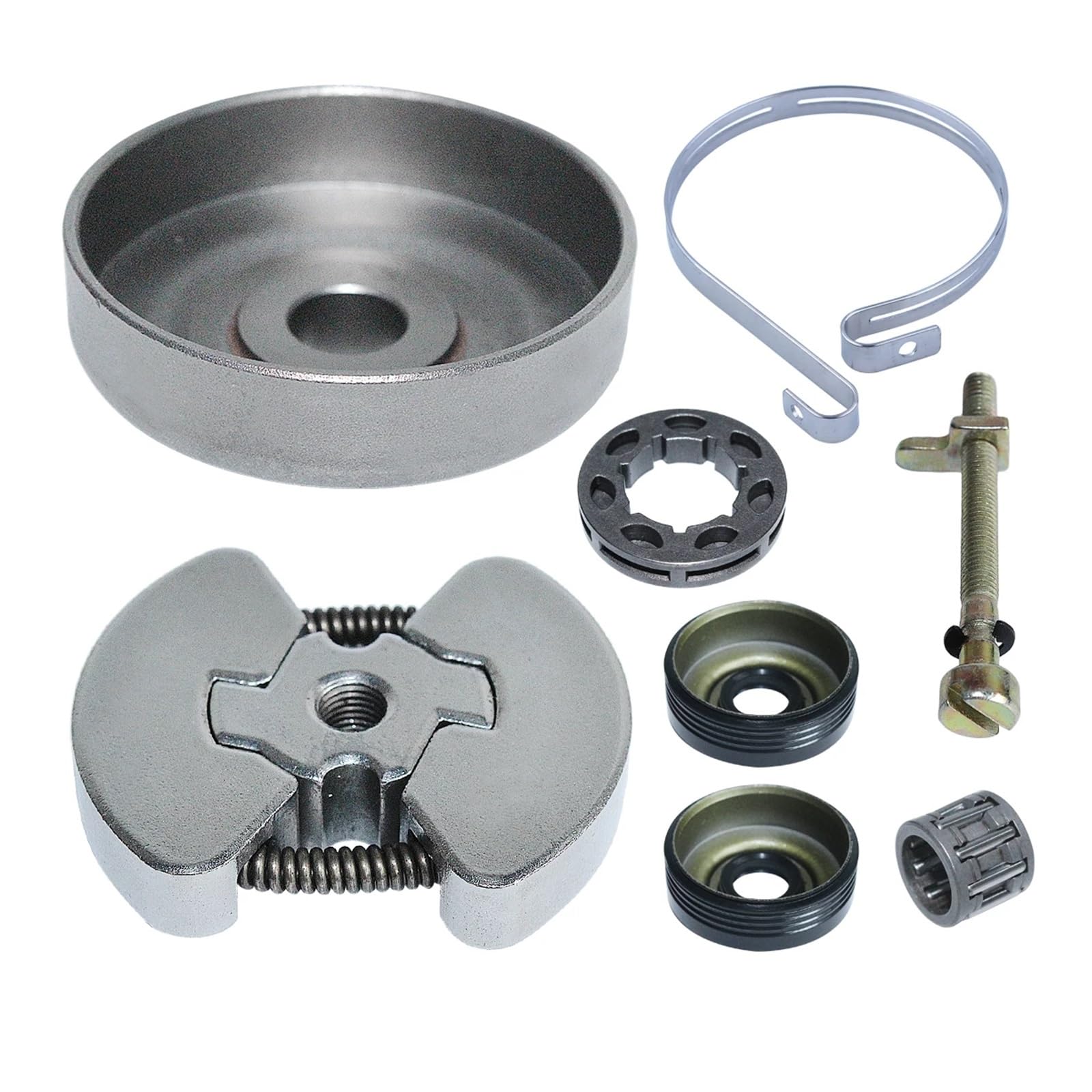 Kit de llanta de piñón de Tambor de Embrague de Repuesto 3/8/7t Compatible con motosierras 420, 390, 350, 351, 352, 370 y 371 con Sello de Aceite y Banda de Freno de Cadena.