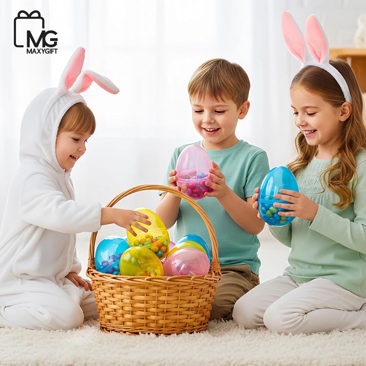 MAXYGIFT Large Plastic Easter Eggs 6” – 12 Pack – Empty Fillable Easter Eggs for Egg Hunt Supplies, Candy, Toys & Basket Stuffers Jumbo