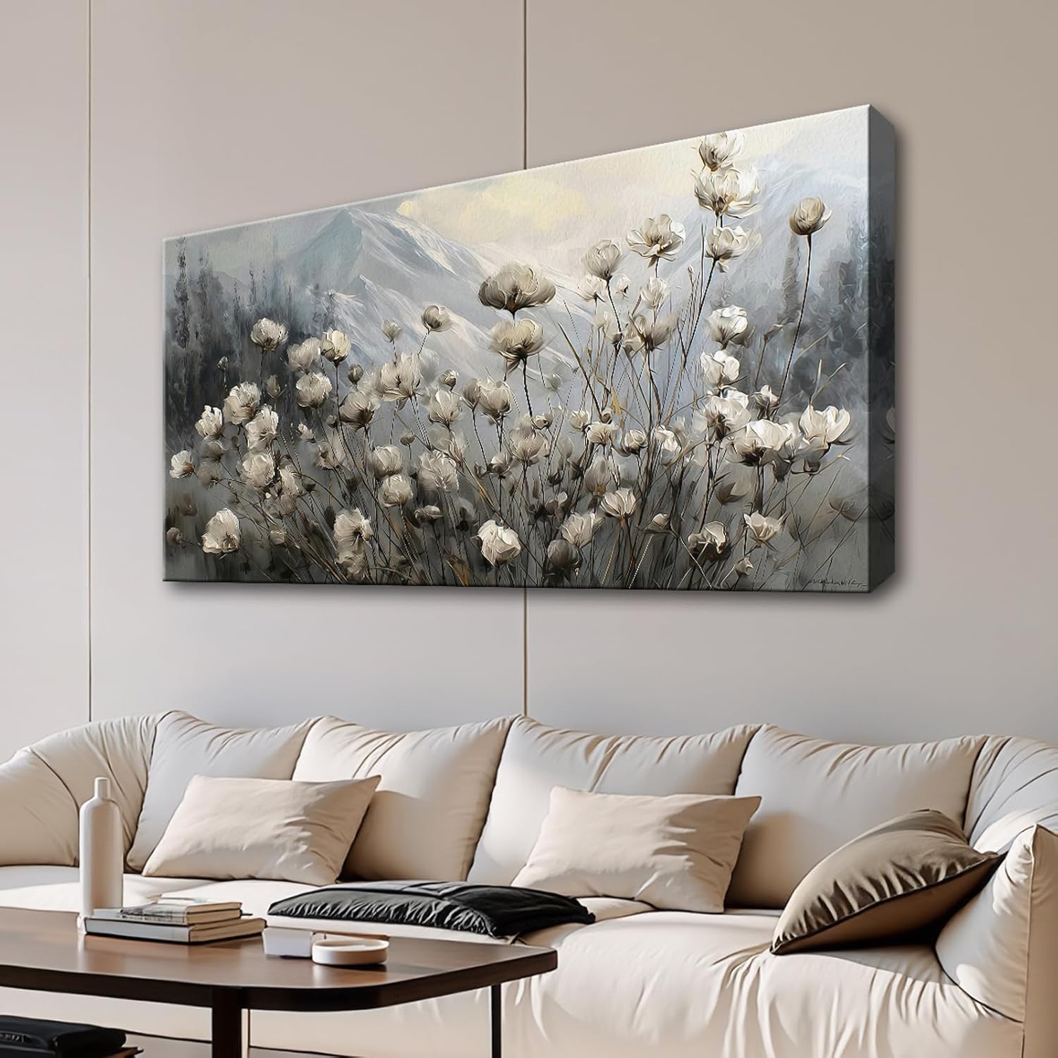 Sorbrozo Wildflower Meadow Canvas Wall Art Nature Landscape Print Floral Countryside Scene for Living Room Home Decor Size:24x48in