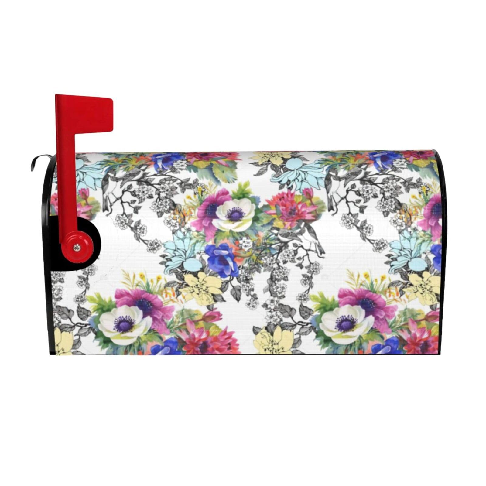 Garden Blossoming Wildflowers Birds Leaves Branches Print Mailbox Cover Wraps Post Letter Box Cover Decor For Outside Garden Yard Farmhouse Home