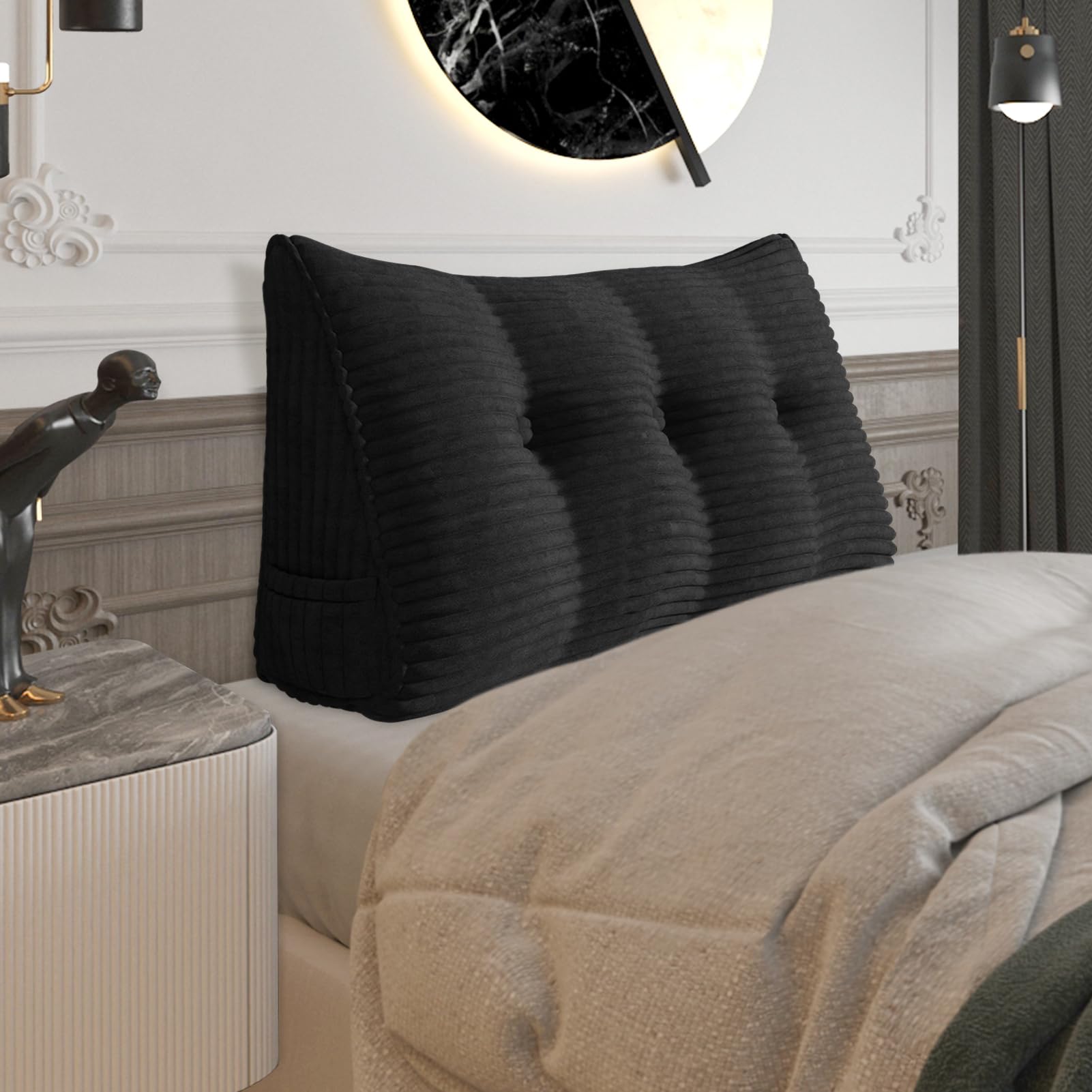 Fully Stuffed Thicken Headboard Pillow Twin Padded Headboard Soft and Firm Support Large Bolster Triangular Bed Wedge Pillow Backrest Positioning Bed