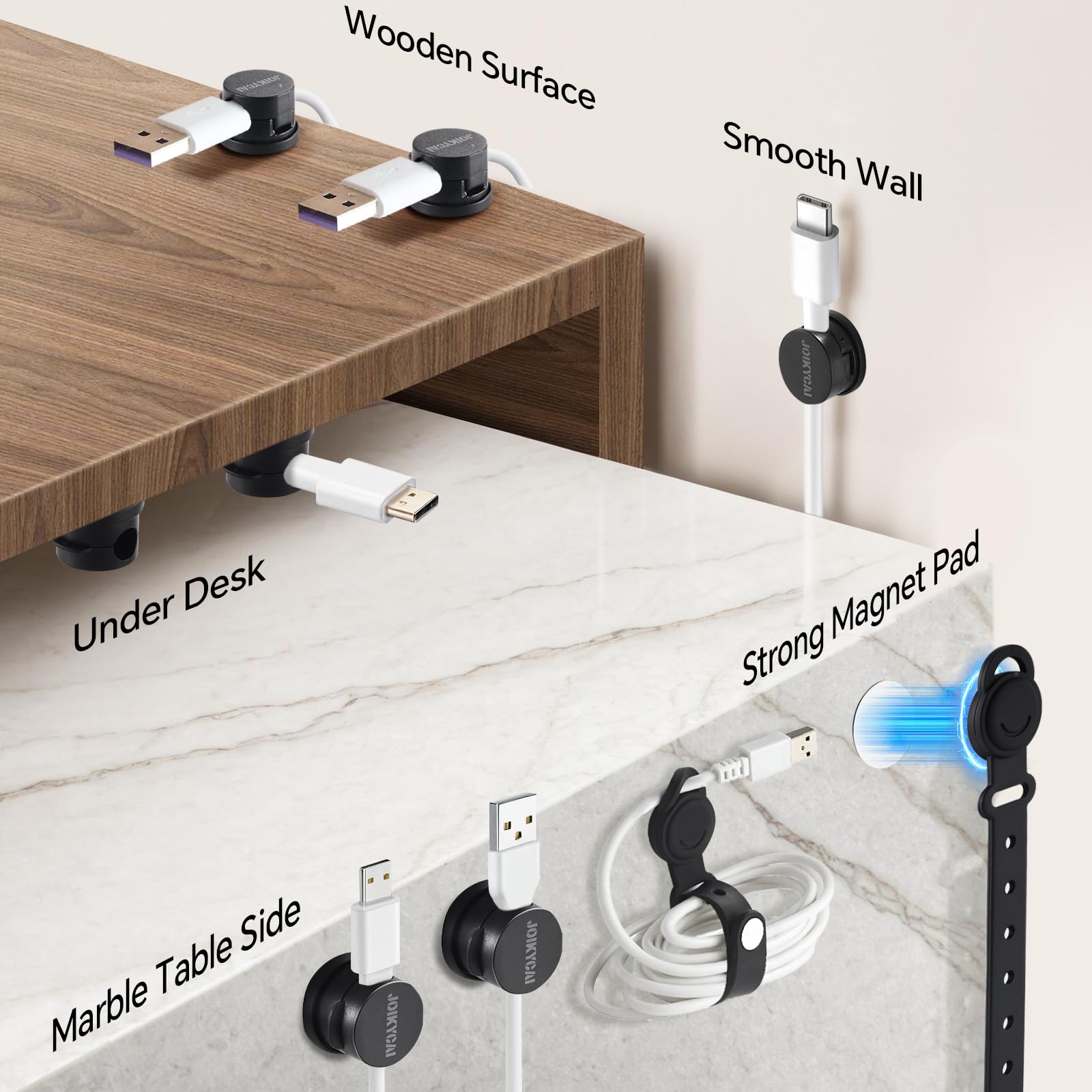 6 Rotatable Cord Holder Spring Cable Management Clips 5 Magnetic Cord Organizer Straps Keepers Cord Holder Cable Ties Adhesive Wire Holders Phone Charging Cord Organizer for Electronics Appliances