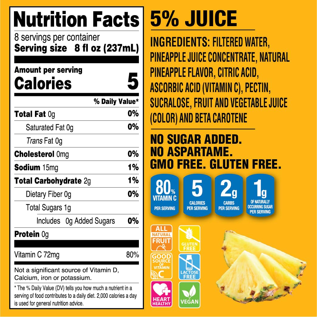 Langers 5 Cal Pineapple Juice Cocktail, 64 Fl Oz (Pack of 8)