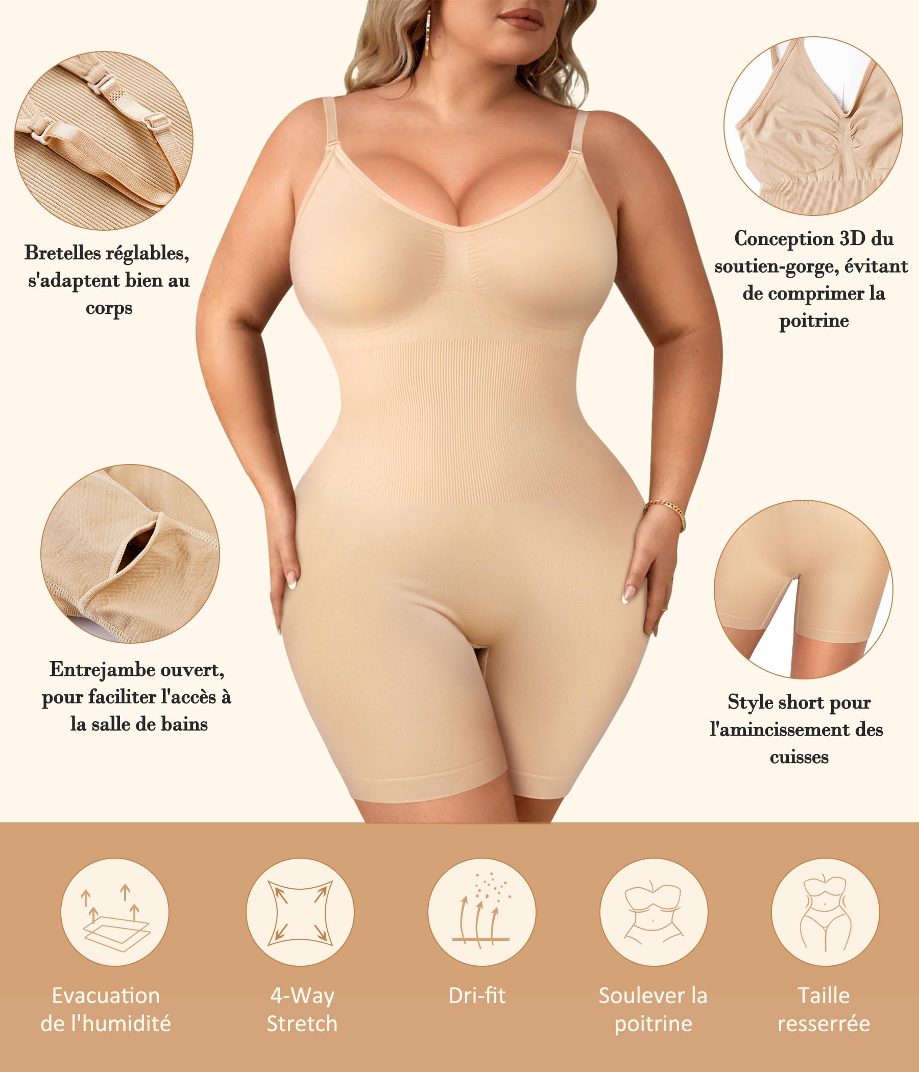Bafully Body Gainant Femme Ventre Plat Invisible Gaine Amincissante Sculptant Shapewear Bodysuit Combinaison Sans Couture
