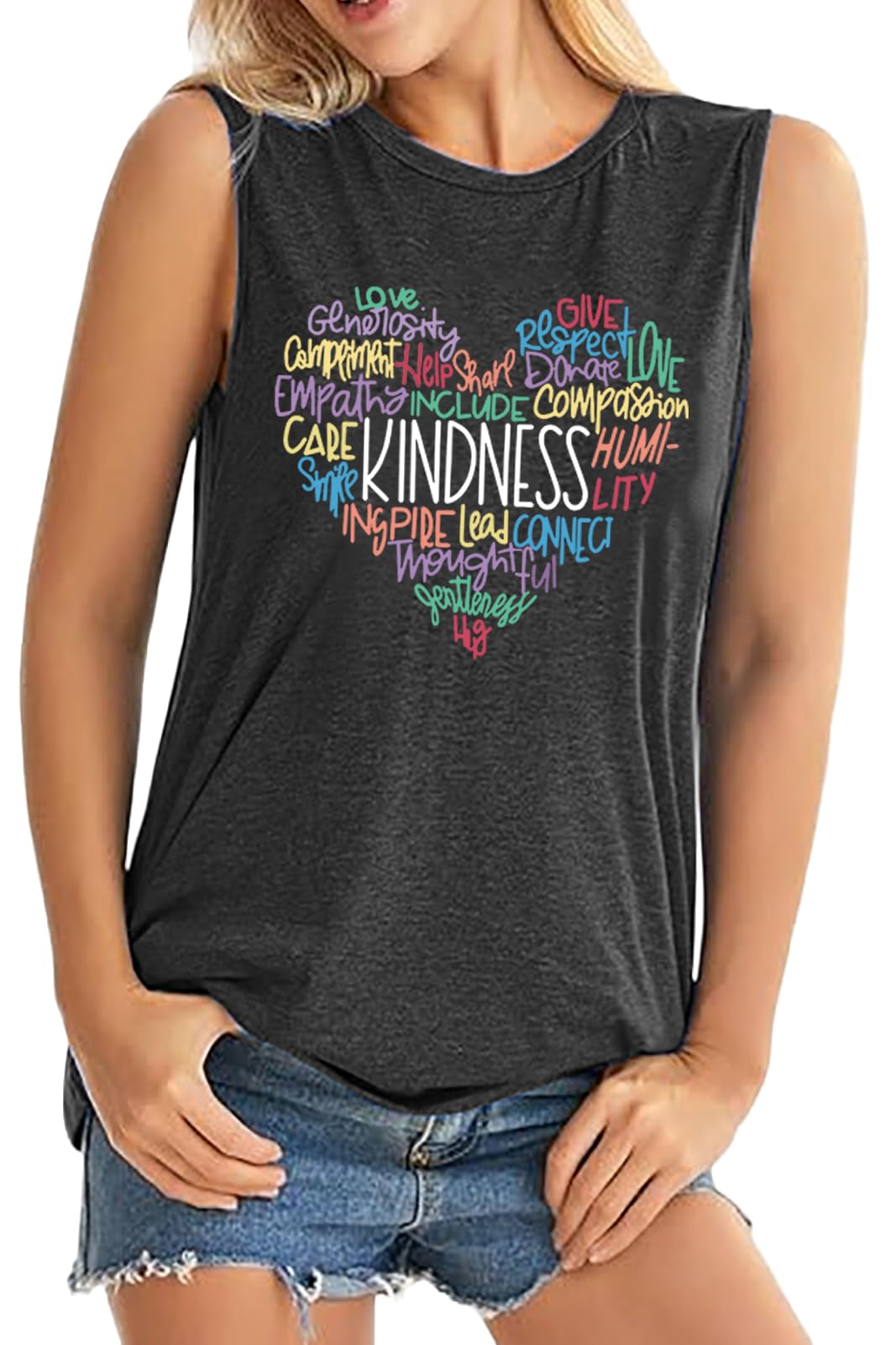 ALUS Womens Graphic Tank Tops Summer T Shirts Sleeveless Casual Loose Tunic Blouses