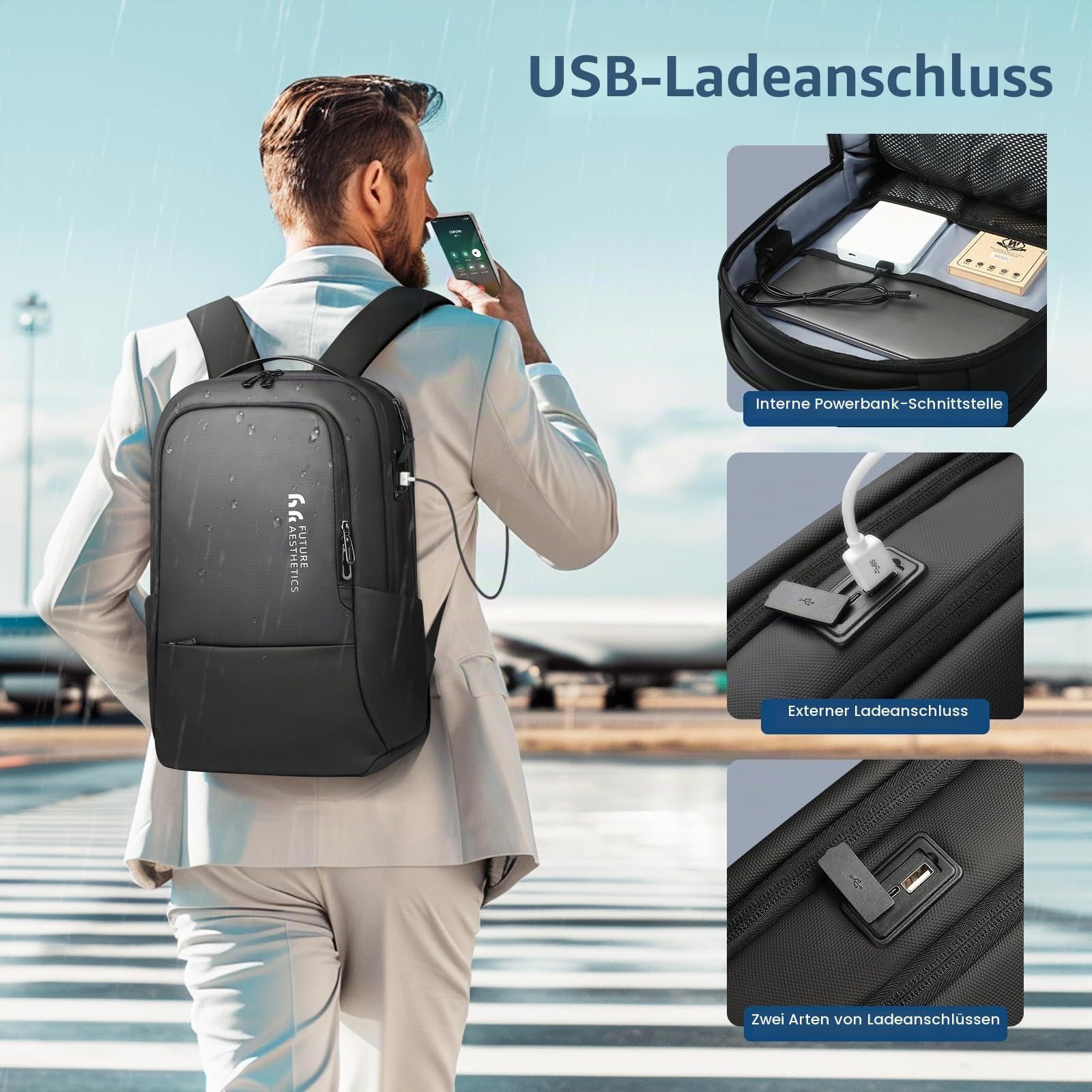 Business Rucksack Herren 15,6 Zoll Laptoprucksack Wasserfest | Leichter dünner wasserdichter Diebstahl-Rucksack für Business, Arbeit, Reisen, Universität, Büro, Alltag