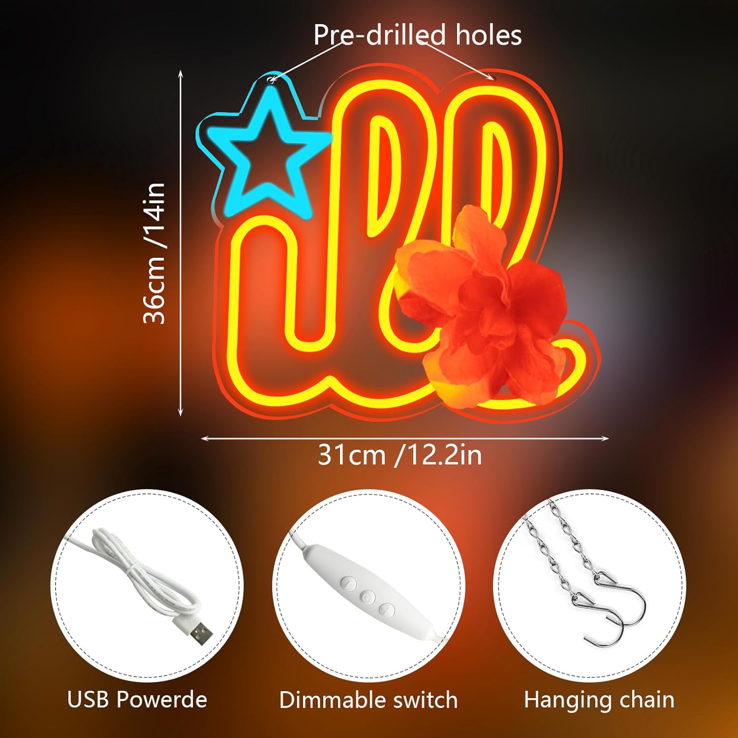 Pugna Baseball Merch Neon Signs for Wall Decor Sports Team Neon Lights for Bedroom Led Business Signs Suitable for Man Cave Bar Pub Restaurant Christmas Gift Art - Image 3