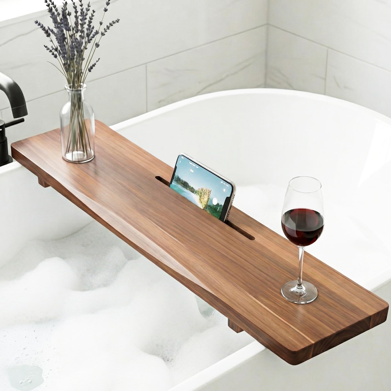 Bandeja de bañera de madera de acacia para bañera independiente, bandeja de baño ajustable de 35 pulgadas para bañera, mesa organizadora de lujo para spa, accesorios de bañera para mujeres