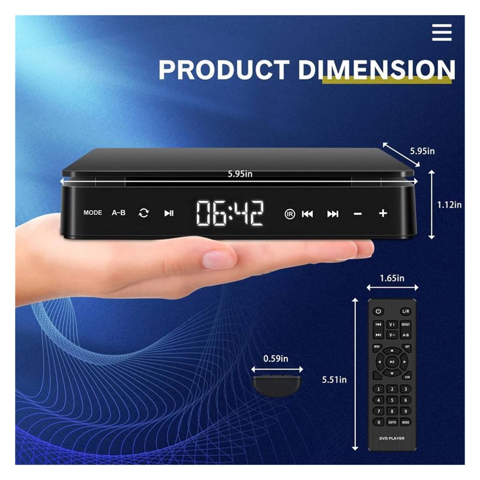 Lettore DVD portatile, Lettore portatile Lettori DVD Risoluzione Full HD 1080p domestico Porta USB Design sottile Multifunzionale for la casa