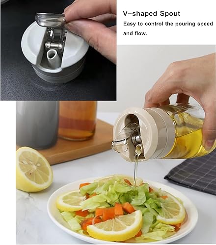 Miniatura 4 de TIAN CHEN Juego de dispensador de aceite y vinagre, botellas de salsa de soja con tapa abatible, recipiente de aceite de cocina de vidrio a prueba