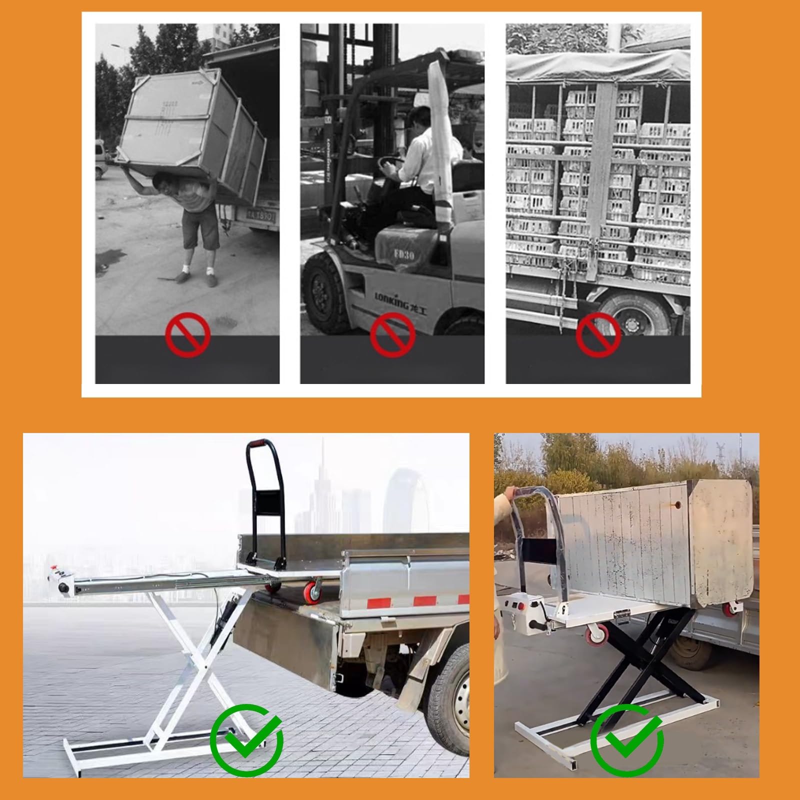 Carrello elevatore a Forbice elettroidraulico - Portata 300 kg con 4 Ruote per Magazzino, transpallet e movimentazione Materiali, Acciaio Inossidabile, 115x75 cm (Carbon Steel 155x75cm)