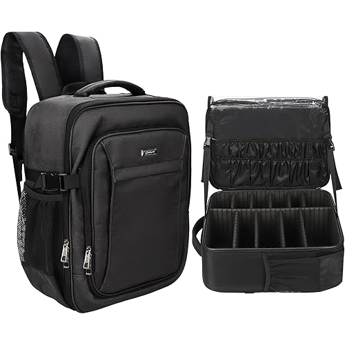 Relavel Makeup Backpack, Professional Travel Train Case Makeup Artist Kit Set Bag for Women Extra Large Cosmetic Organizer, Brush Storage Holder, with Adjustable High Dividers, Black
