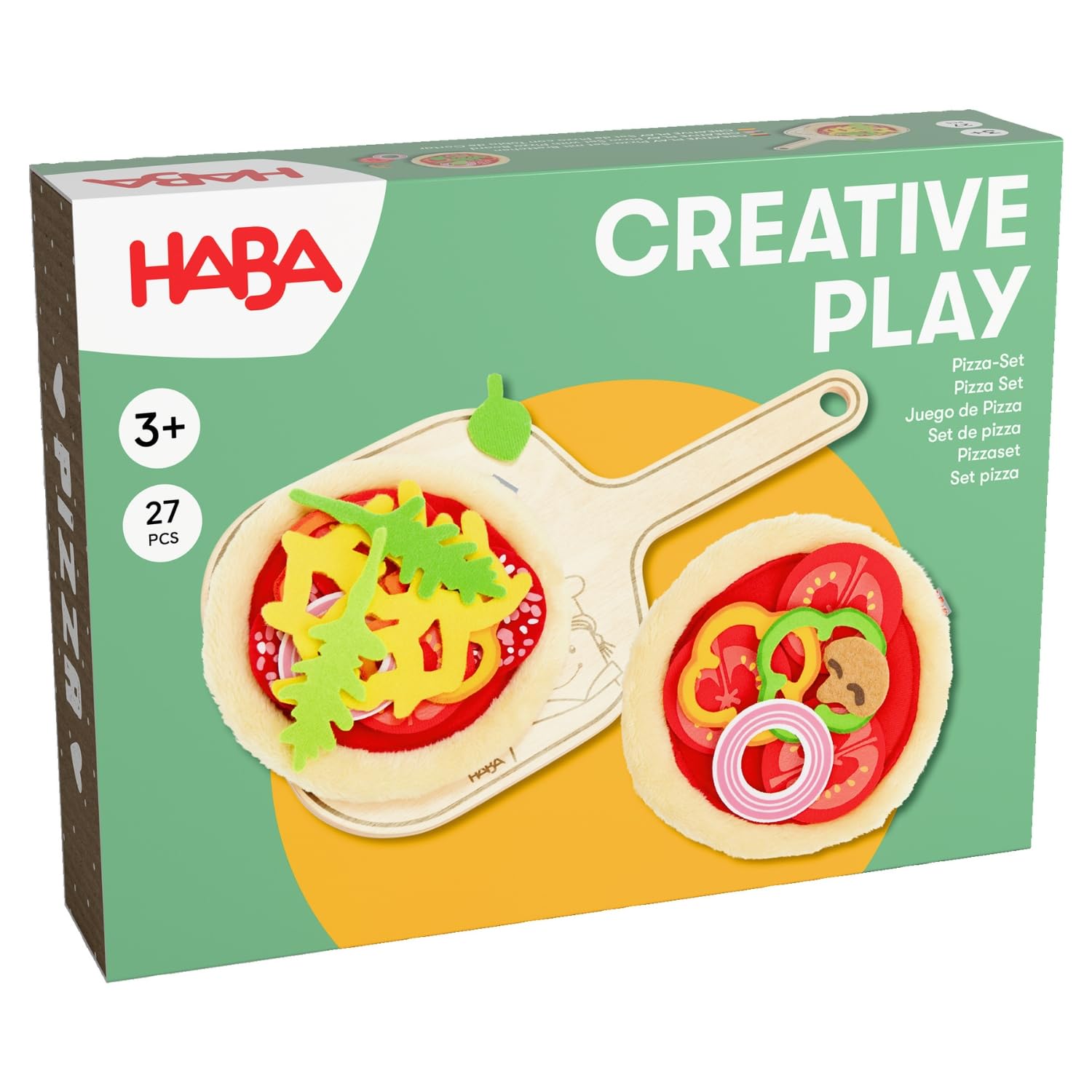 HABA Creative Play Pizza-Spielset – Pizzaboden, Salamischeiben & Pizzaschieber für Kinder ab 3 Jahren – Kreatives Rollenspiel und Kaufladen-Zubehör für die Kinderküche – 2012081001