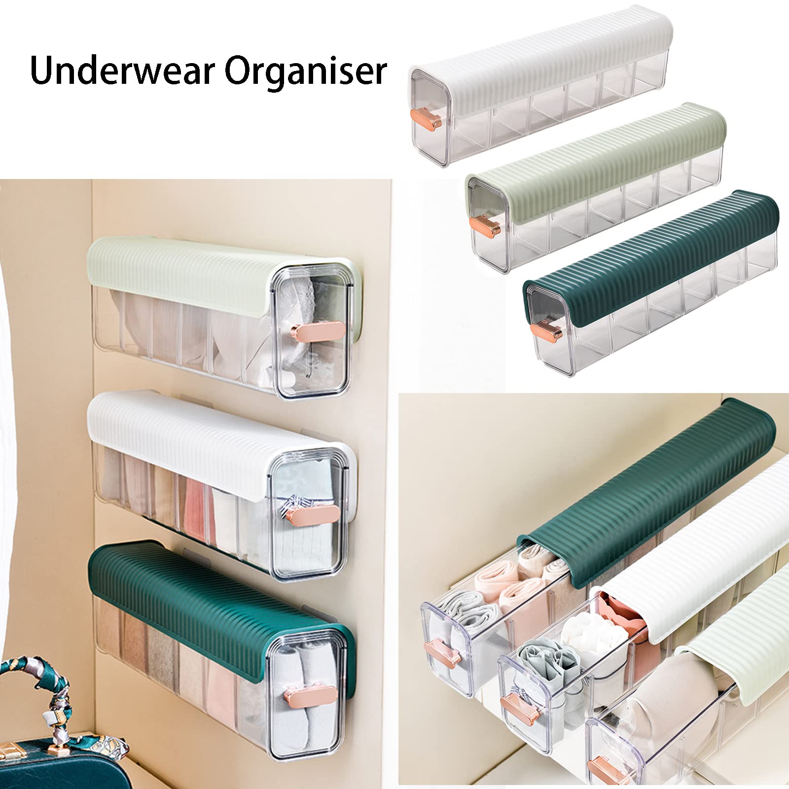Organizer na bieliznę, do montażu na ścianie, wielofunkcyjne, wiszące pudełko do przechowywania, przezroczysty organizer do przechowywania na biustonosze, skarpetki, bieliznę, krawaty (trójkolorowy)