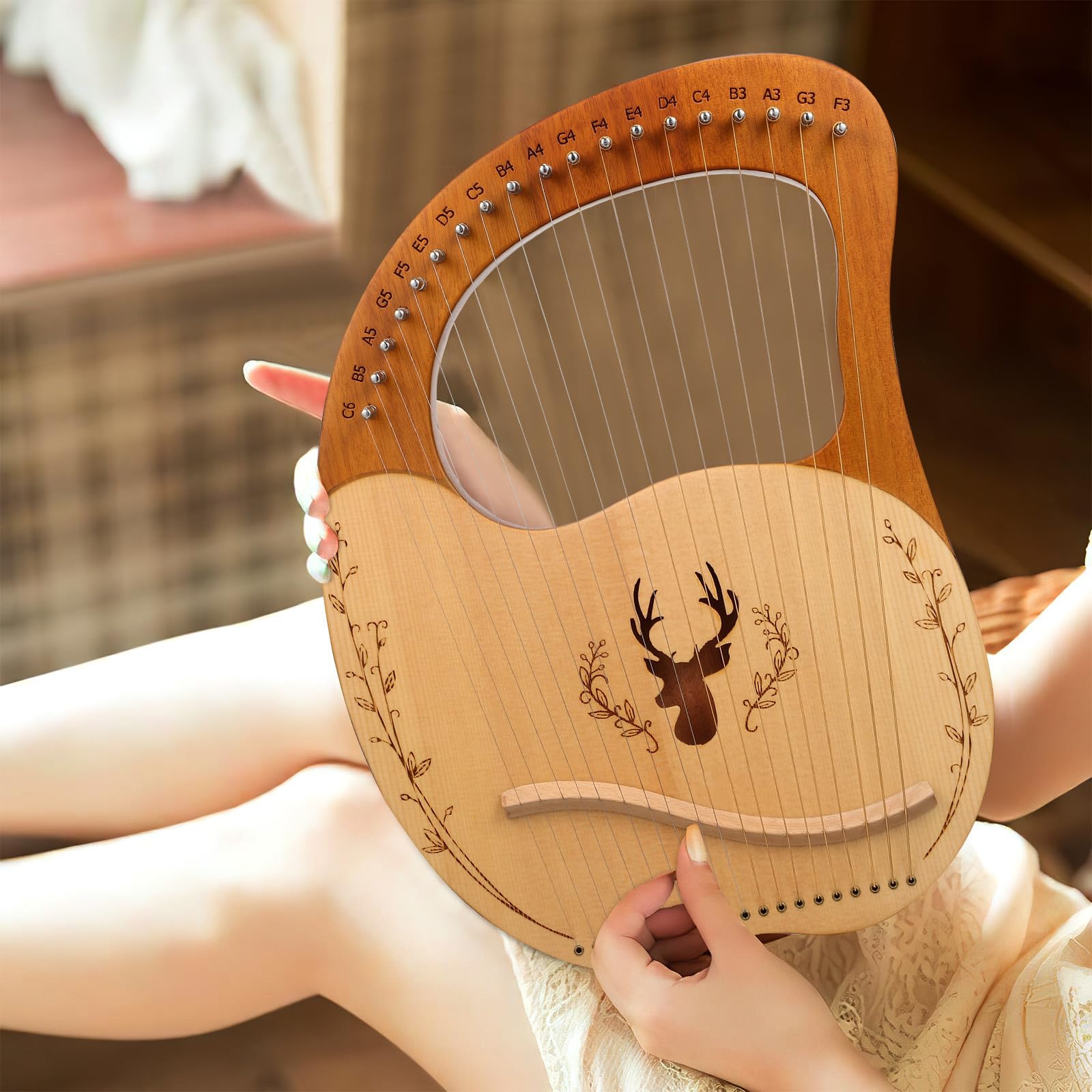 GALPADA Lira a 19 Corde in Legno con Chiave di Accordatura, Suono Chiaro e Fluido, Bordi Arrotondati, Set Completo con Borsa per Principianti, Strumento Musicale Portatile