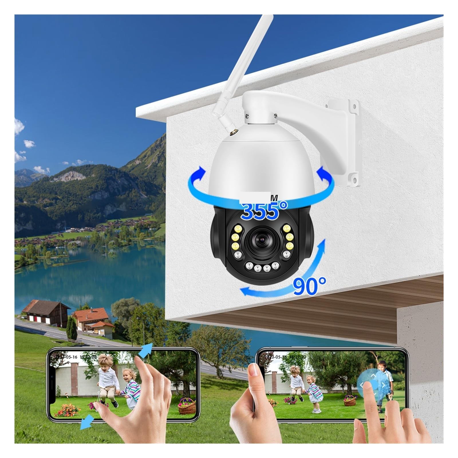 Cámara IP PTZ de 8MP, 4K, WiFi, Zoom óptico 30X, CCTV, for Exteriores, IA, Seguimiento de vehículos Humanos, cámara de vigilancia de Audio(8MP WiFi with PoE)