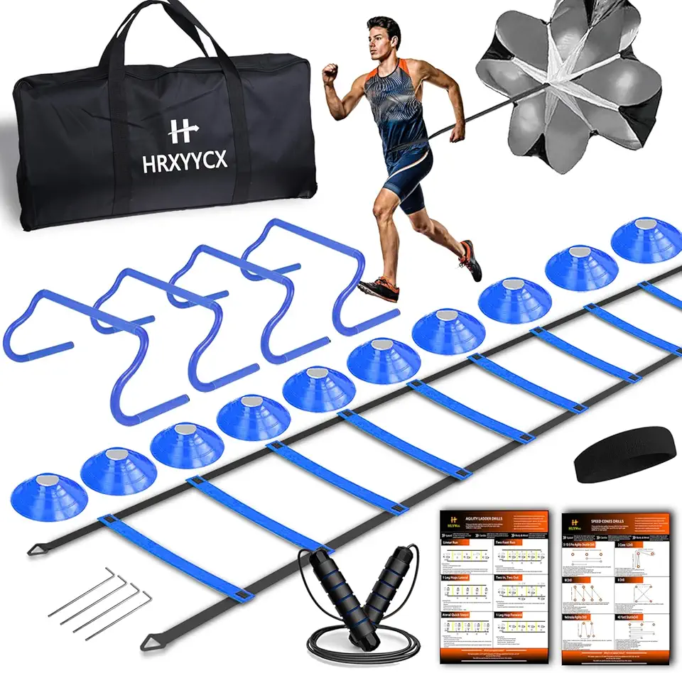 Agility Ladder Speed Training Equipment Set-20ft Agility Ladder 4 Adjustable Hurdles Running Parachute Jump Rope Speed Training Equipment for Soccer Football Basketball product image