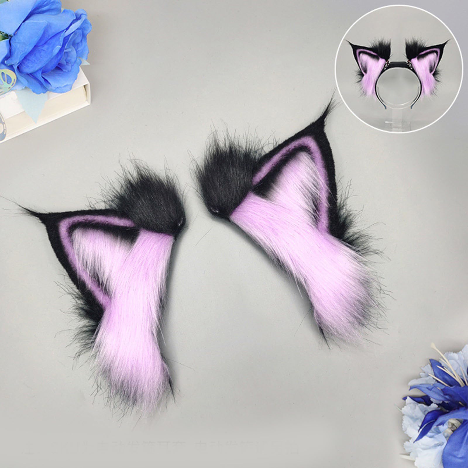 COSPLAY - Diadema de orejas de gatito con orejas de animal, gatito peludo, carnaval, fiesta, animado, disfraz de fiesta peluda, diadema suave y móvil