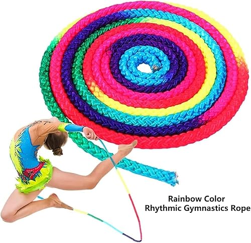Miniatura 5 de Cuerda de gimnasia artística, cuerda de gimnasia aeróbica y fitness, cuerda de gimnasia rítmica de color arco iris, cuerda de gimnasia sólida para