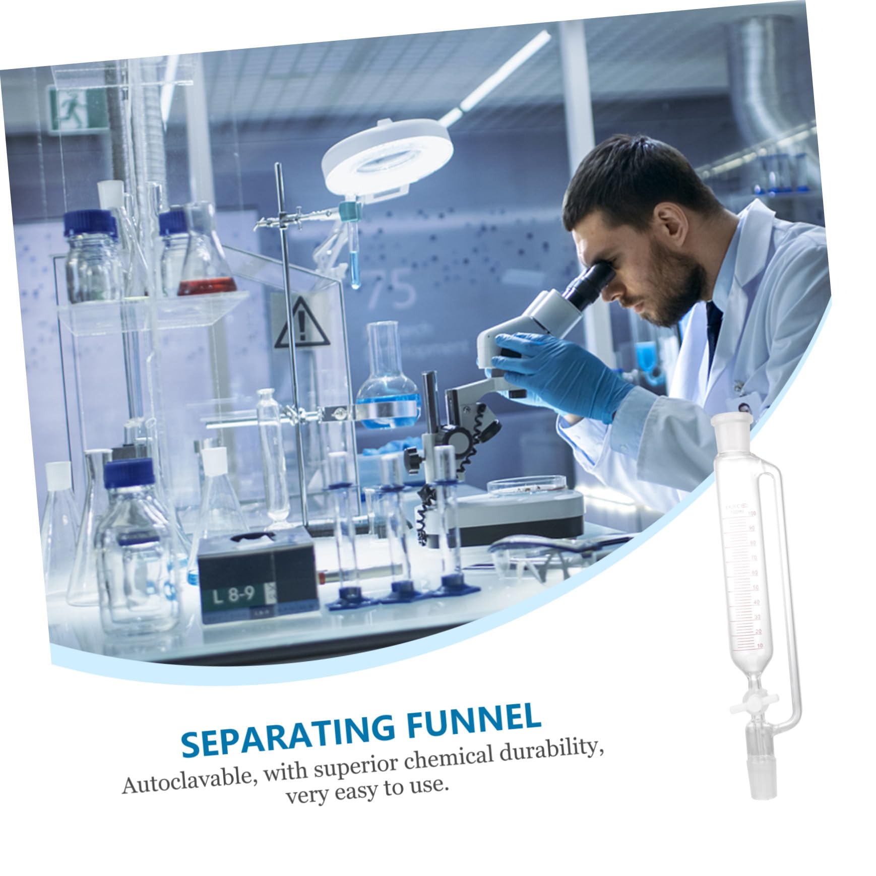 Embudo Pistón de Ptfe de Vidrio de Decantación Cilíndrico Resistencia Química y Corrosión Dispositivo Destilador Experimental Duradero para Laboratorio