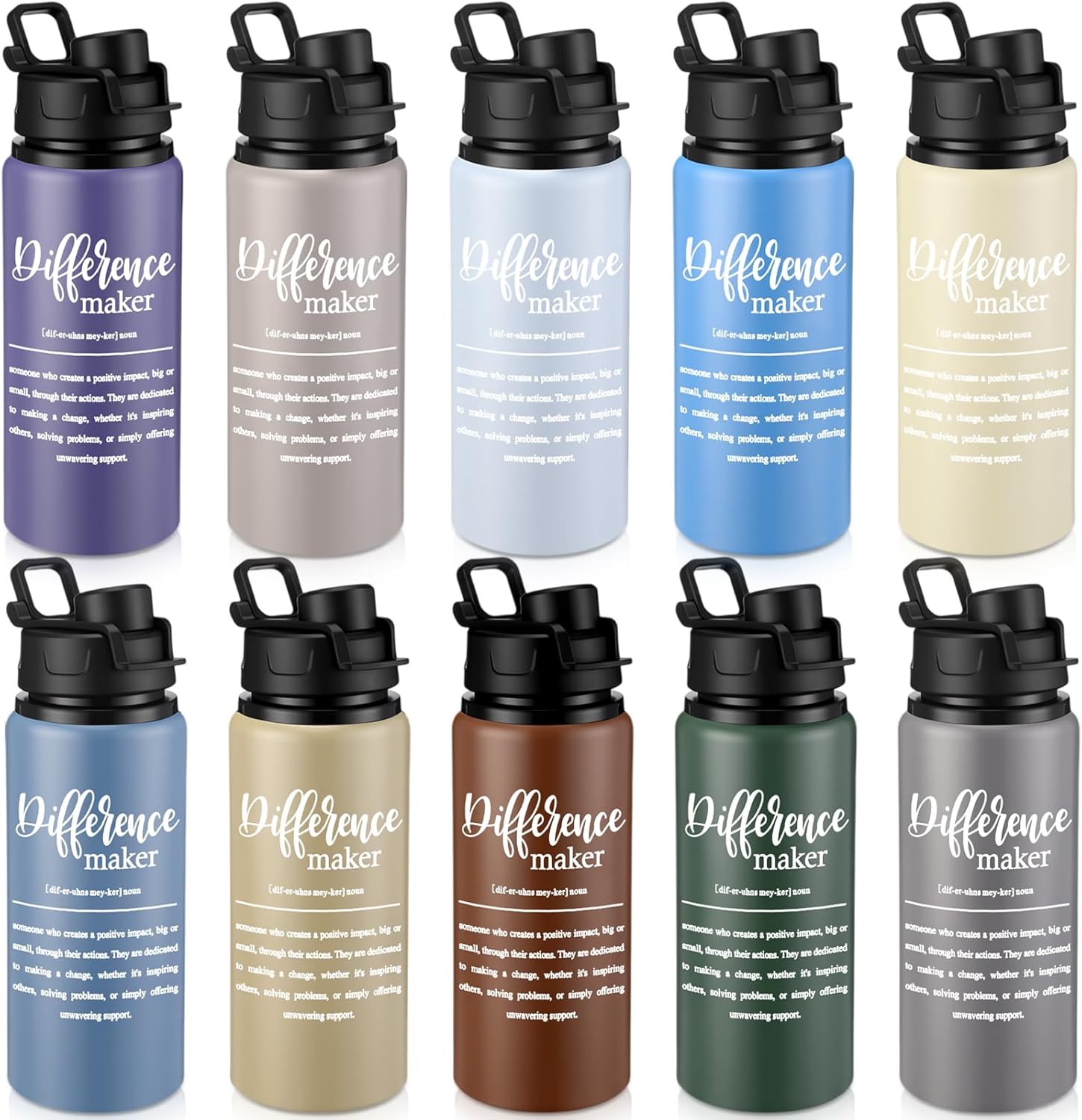 Shellwei 10 Pcs Thank You Appreciation Gifts 20 oz Aluminum Water Bottles Bulk Lightweight Sports Water Bottles Inspirational Tumbler Mug with Snap Lids for Christmas Employee