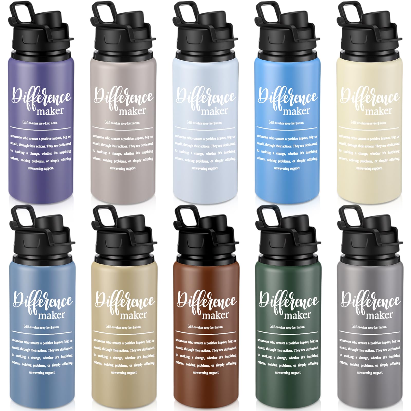 Shellwei 10 Pcs Thank You Appreciation Gifts 20 oz Aluminum Water Bottles Bulk Lightweight Sports Water Bottles Inspirational Tumbler Mug with Snap Lids for Christmas Employee