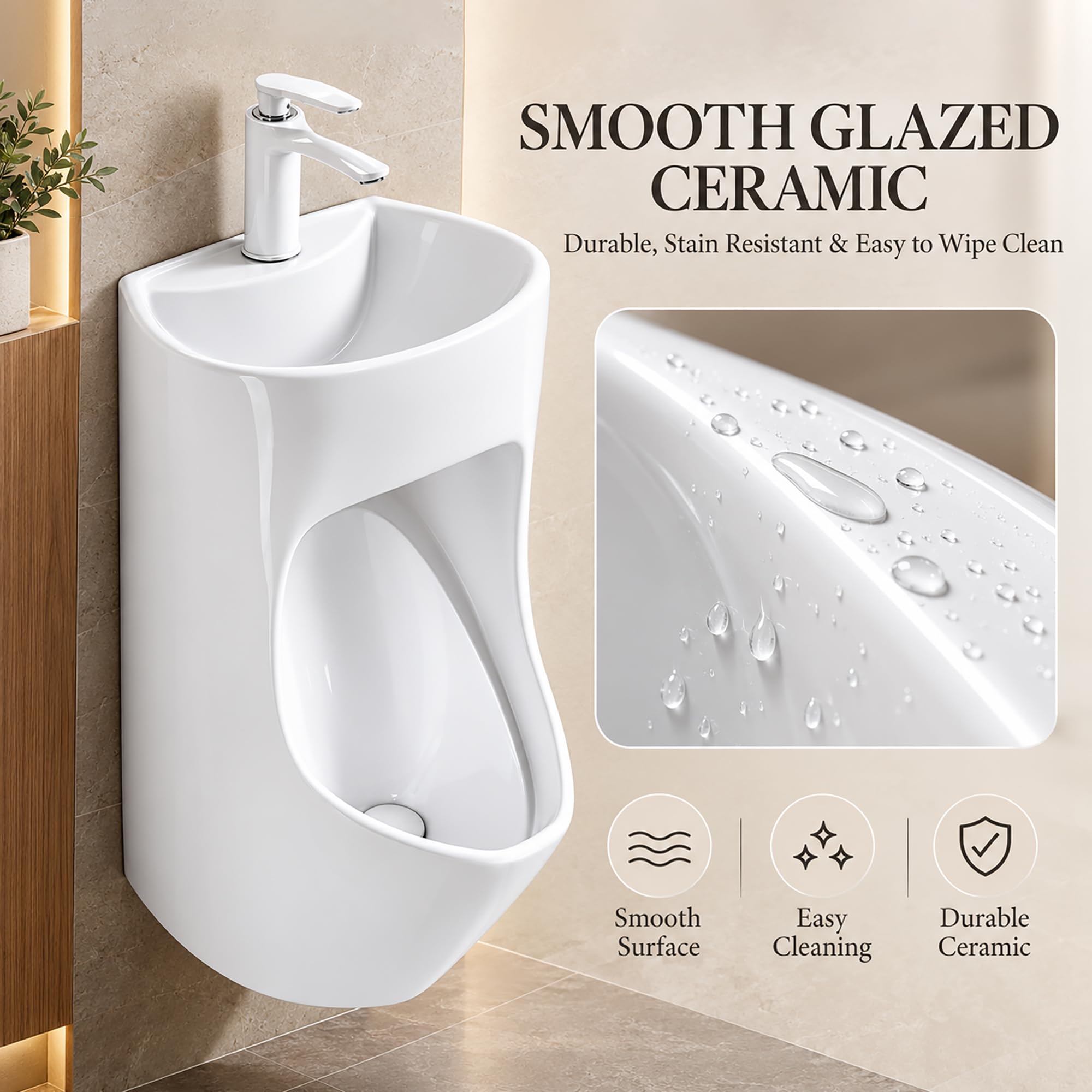 Orinatoio in Ceramica con Lavabo per Uomo, Modello a Parete 2 in 1