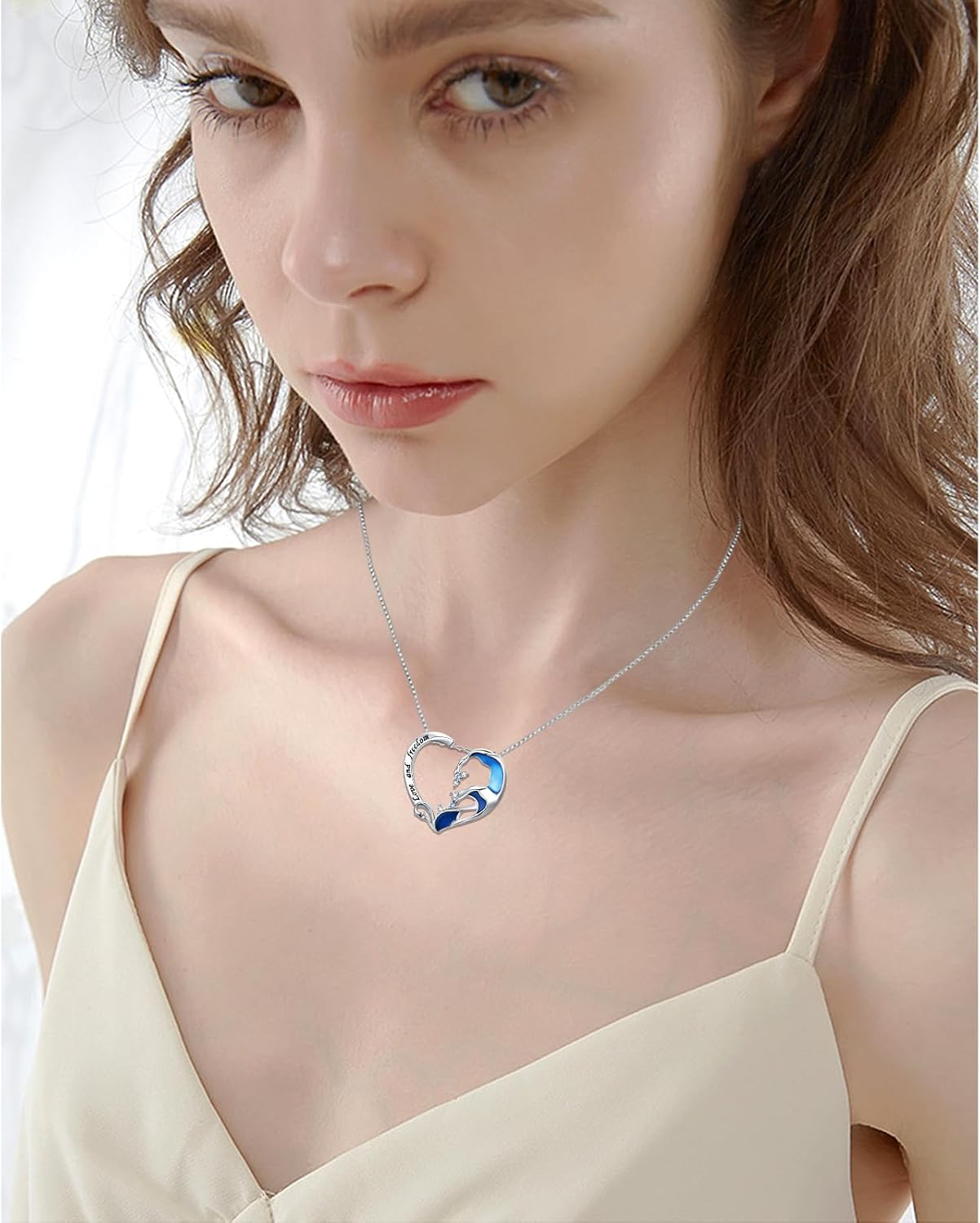 Alphm Ocean Wave Necklace for Women 925 Sterling Silver Heart Wave Pendant Necklaces Blue Ocean Theme Jewelry Present for Mom Wife - Image 2