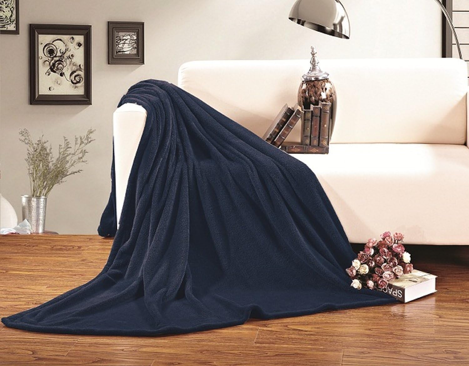 Elegant Comfort Micro-Fleece Ultra Plush Luxury Solid Blanket, Twin/Twin XL, Navy