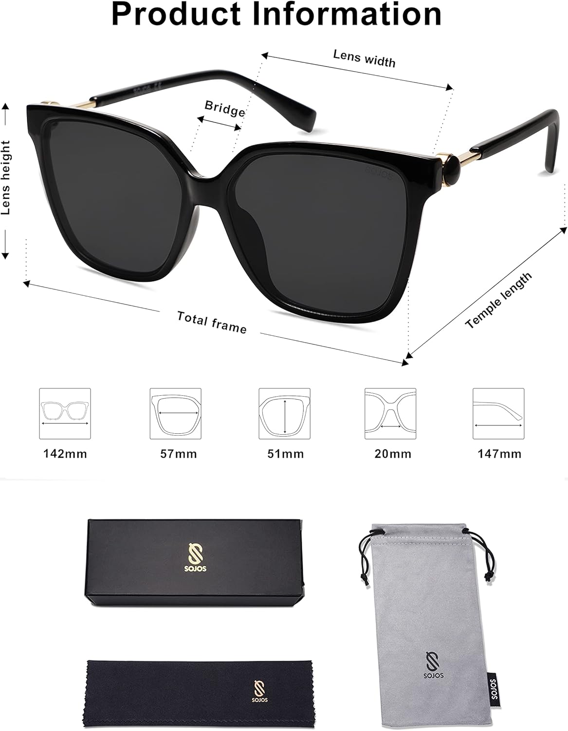 Miniatura 5 de SOJOS Gafas de sol cuadradas de gran tamaño para mujer a la moda con protección UV lentes de sol para mujer SJ2196 Varios colores