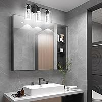 Vista 8 de Tipace Lámpara de tocador moderna, lámpara LED negra de 3 luces, accesorios de iluminación de baño de cristal sobre el espejo, accesorios